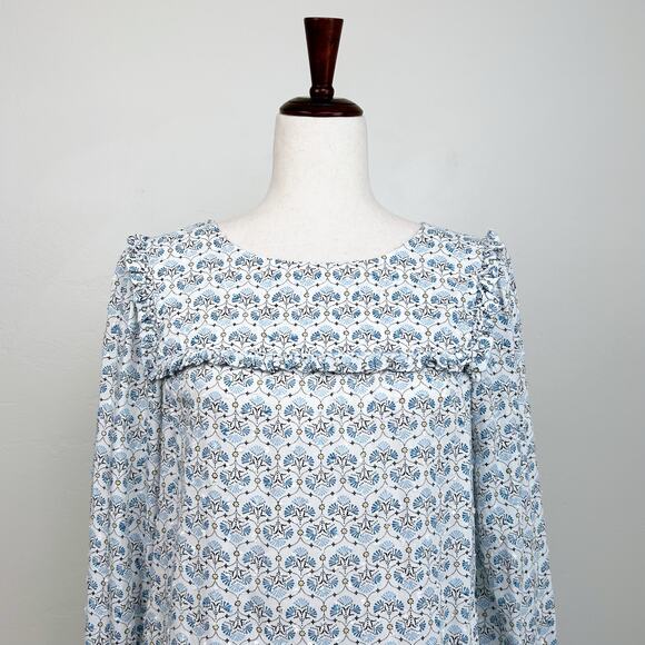 Ann Taylor LOFT Blue Ruffle Yoke Clip Dot Blouse - Picture 1 of 8